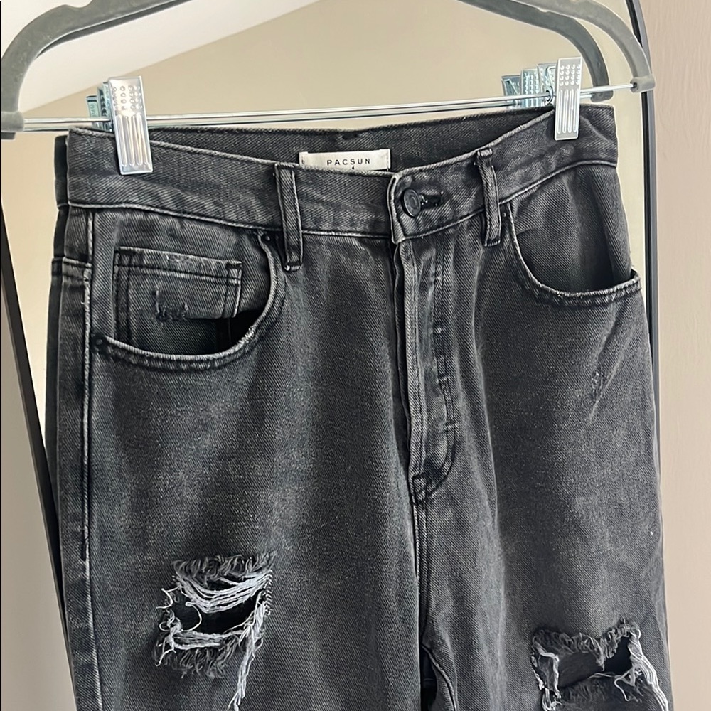 PacSun Black High-Rise Straight Distressed Jeans - Picture 2 of 8